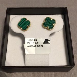 Vca (copy) green malachite flower stud earrings